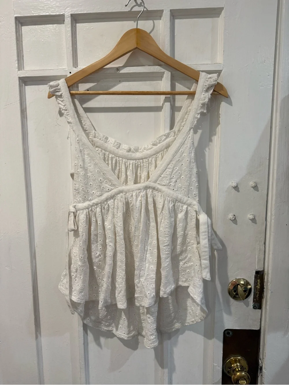 Free People White Eyelet Tie-Side Tank